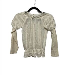 Jak & Peppar Long Sleeve Boho Crochet Lace Off-White Cream Peplum Top SZ 14